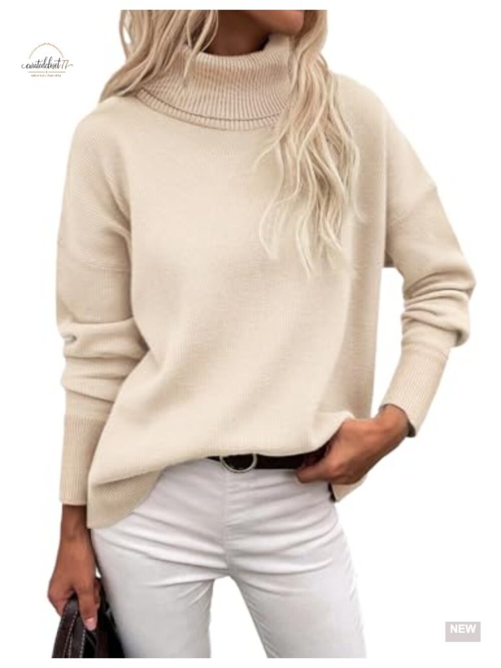 Women Turtleneck Chunky Knitted Pullover Oversized High Low Sweater